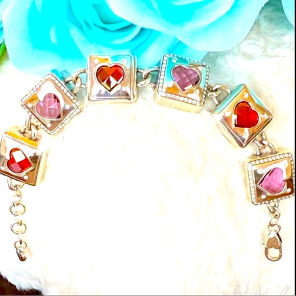 Brighton OPEN HEARTED Pink Red Swarovski Crystal Heart Chunky Bracelet RARE - Picture 15 of 15